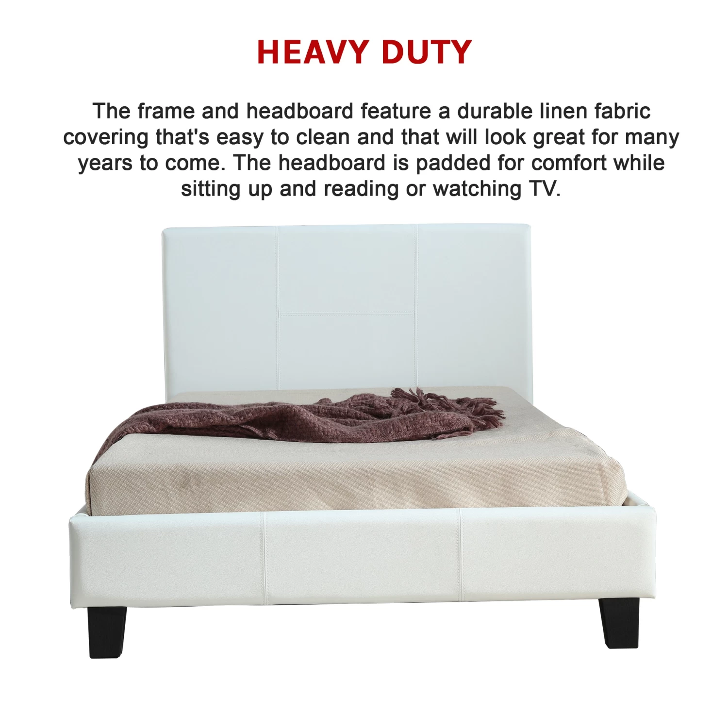 King Single PU Leather Bed Frame White - Image 6