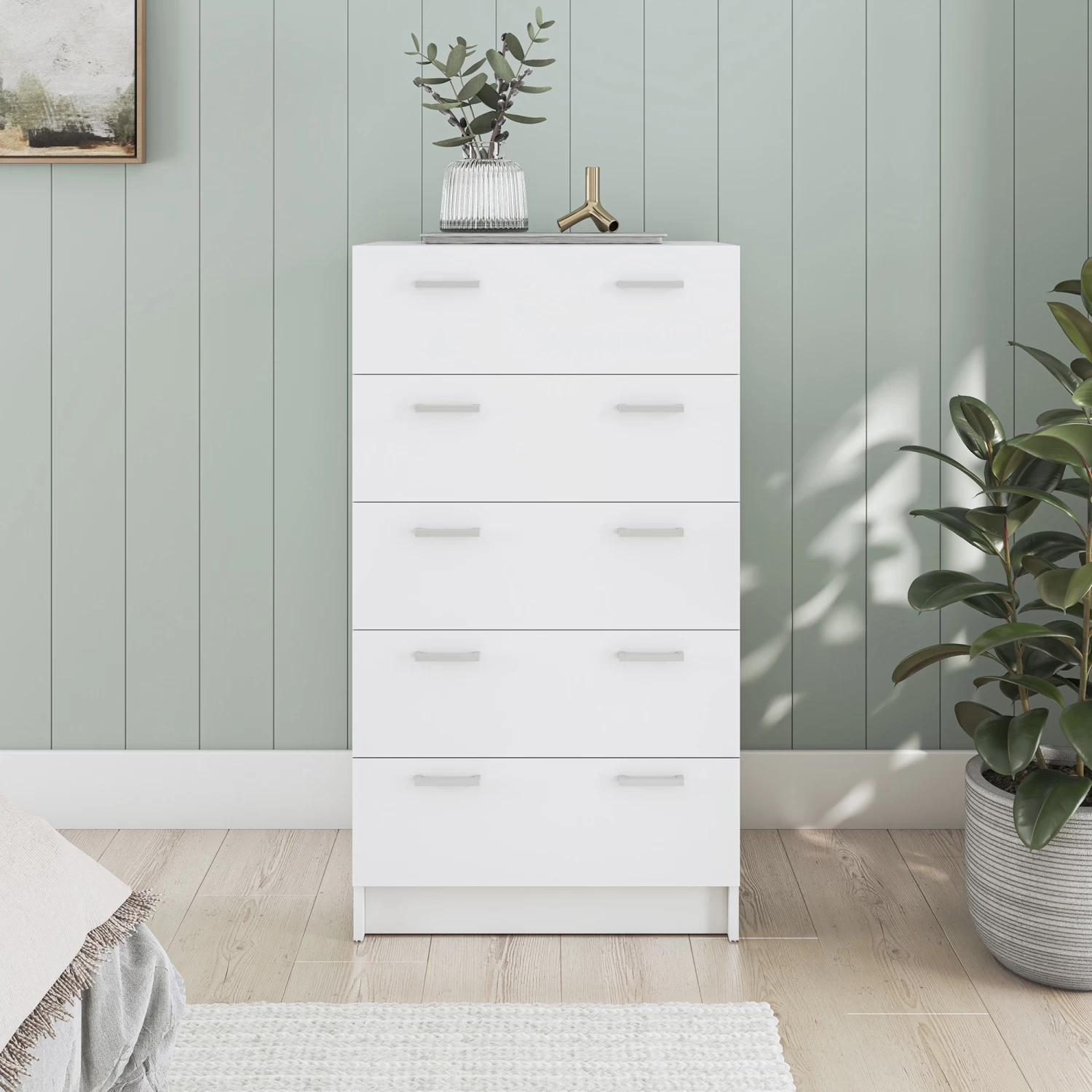 Tribecca Chest Of 5 Drawers Tallboy Cabinet - White