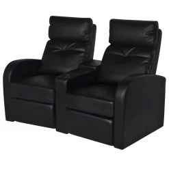Recliner 2-seat Artificial Leather Black VidaXL
