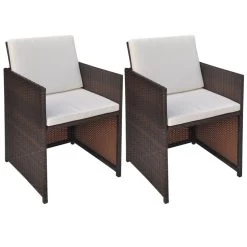 Garden Chairs 2 Pcs With Cushions And Pillows Poly Rattan Brown VidaXL