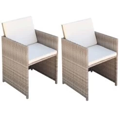 Garden Chairs 2 Pcs With Cushions And Pillows Poly Rattan Beige VidaXL