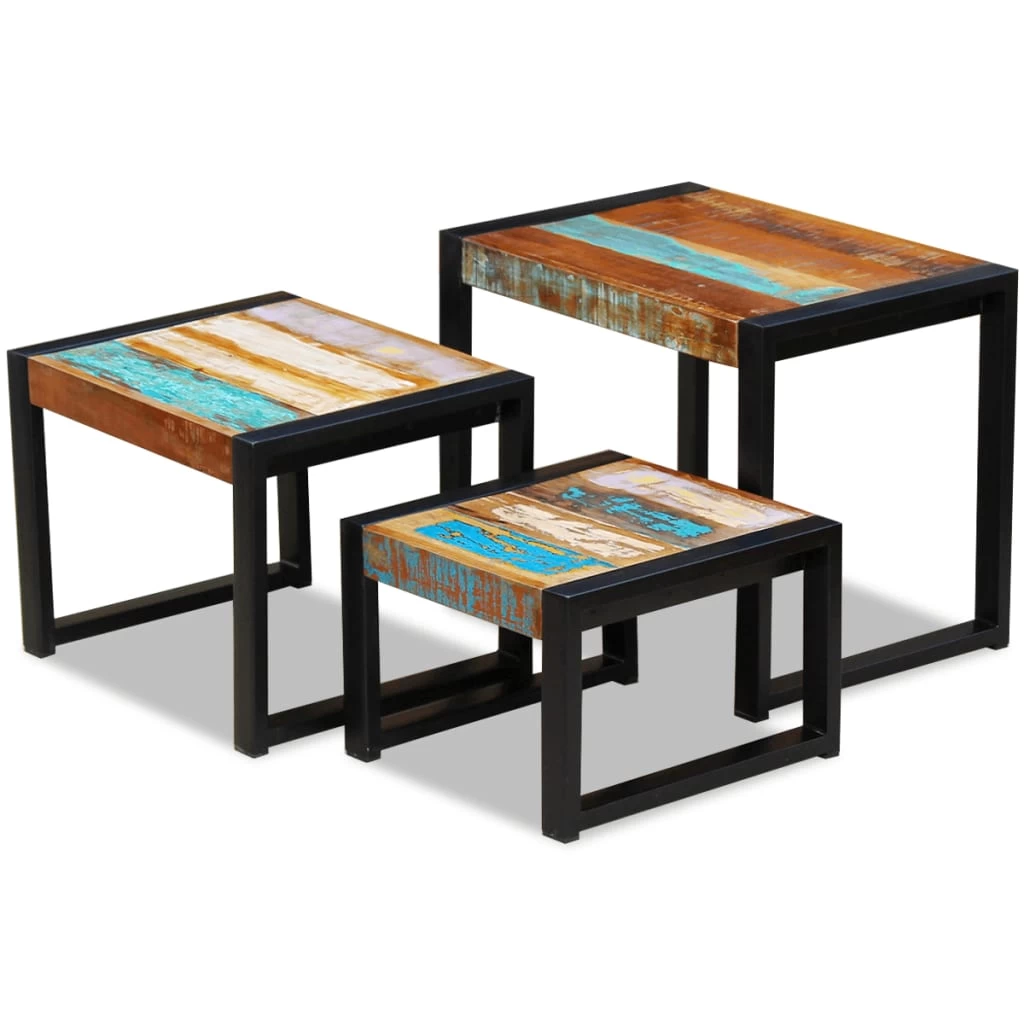 Three Piece Nesting Tables Solid Reclaimed Wood VidaXL
