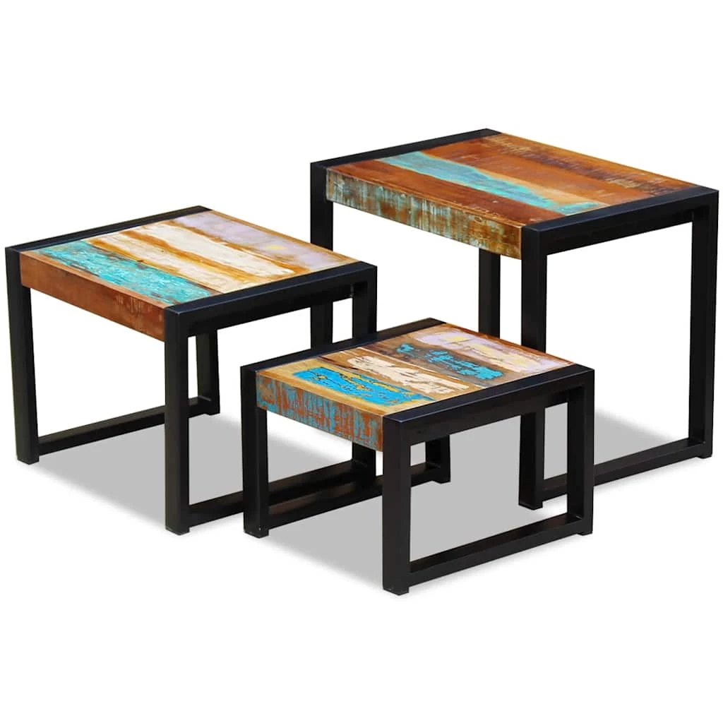 Three Piece Nesting Tables Solid Reclaimed Wood VidaXL - Image 2