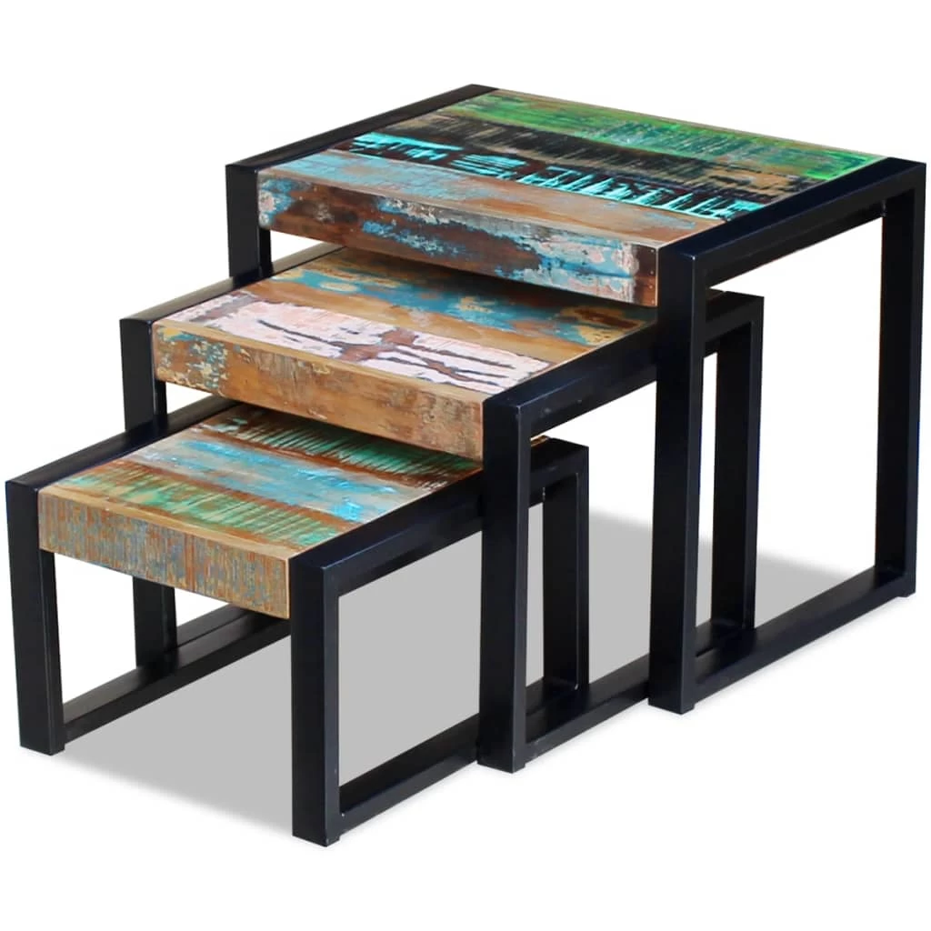 Three Piece Nesting Tables Solid Reclaimed Wood VidaXL - Image 3