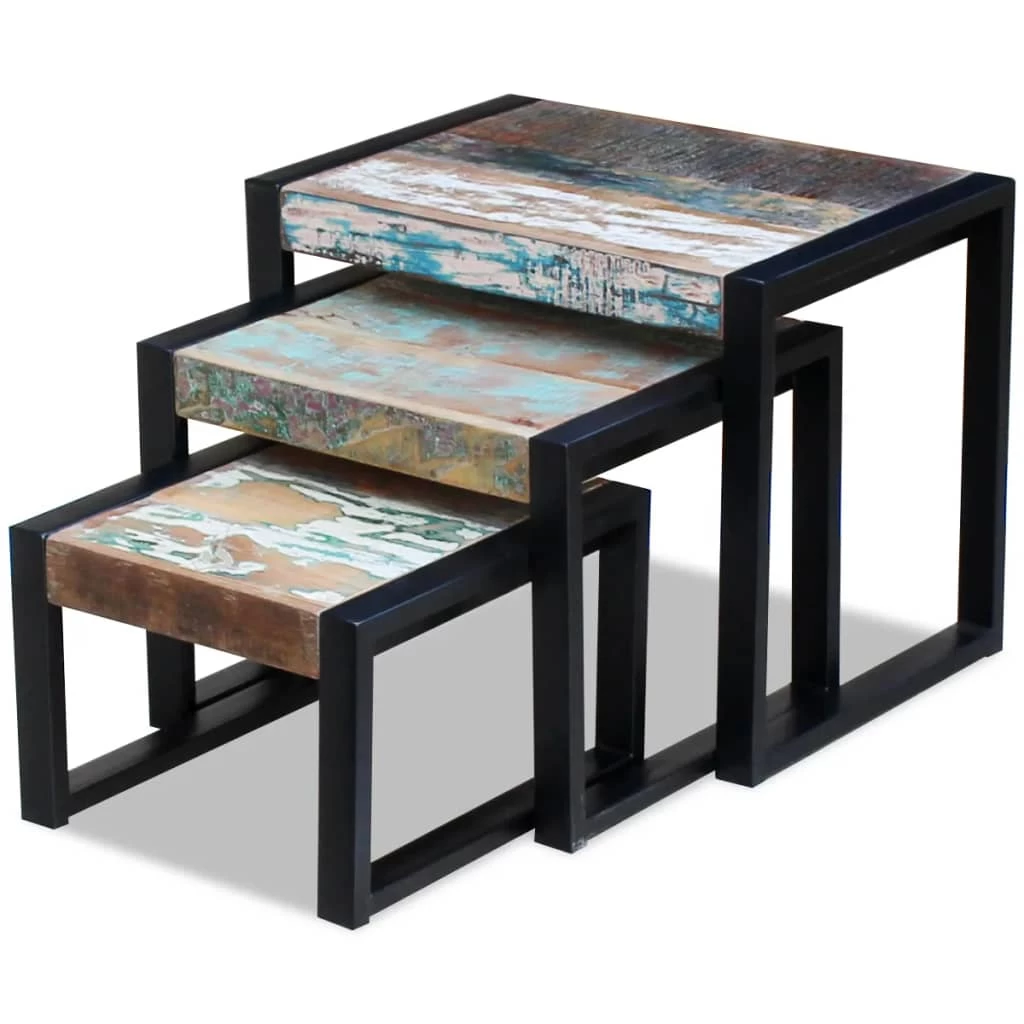 Three Piece Nesting Tables Solid Reclaimed Wood VidaXL - Image 4