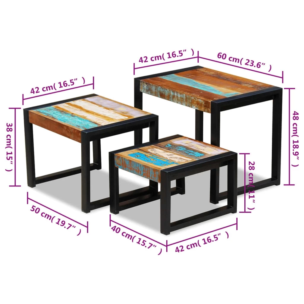 Three Piece Nesting Tables Solid Reclaimed Wood VidaXL - Image 5
