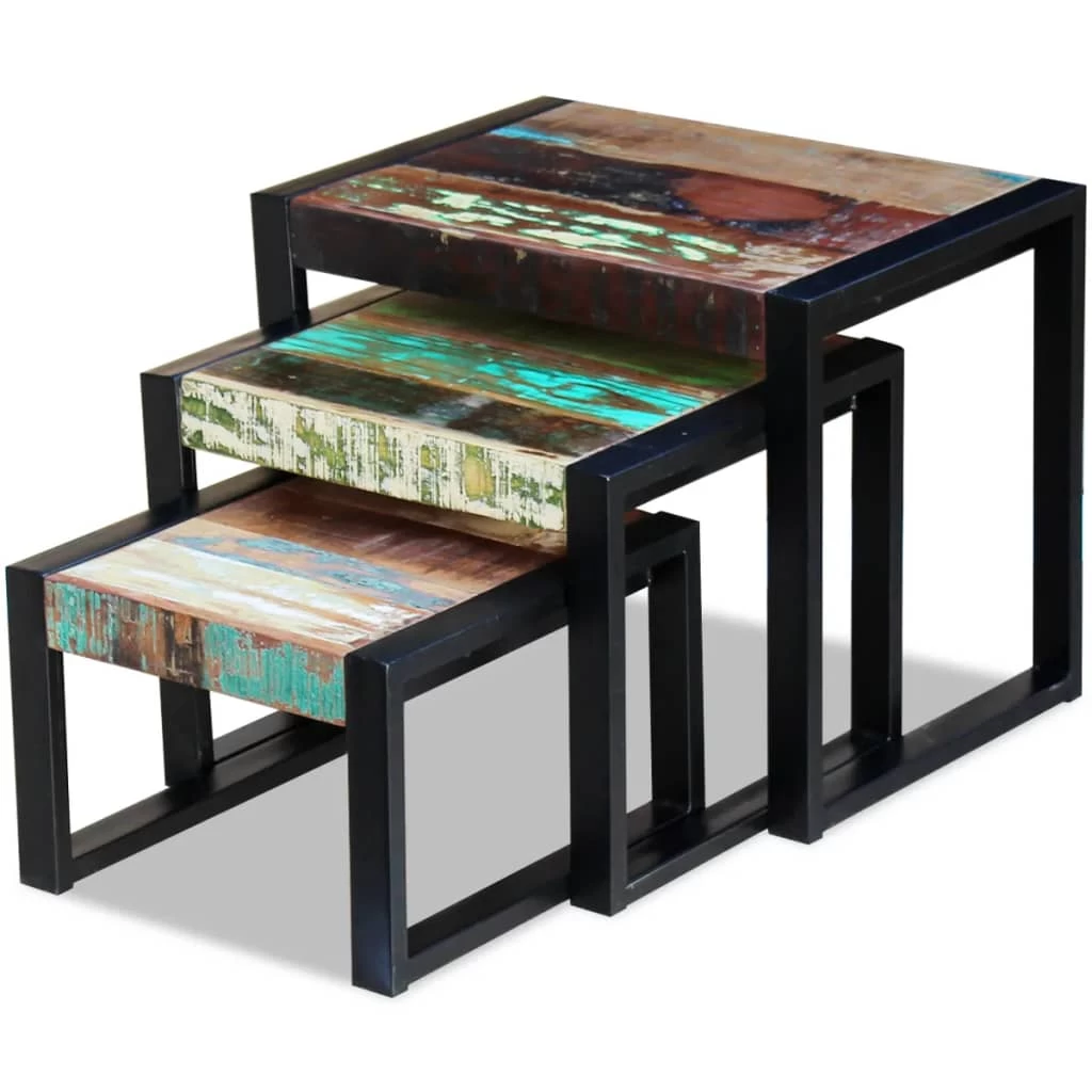 Three Piece Nesting Tables Solid Reclaimed Wood VidaXL - Image 6