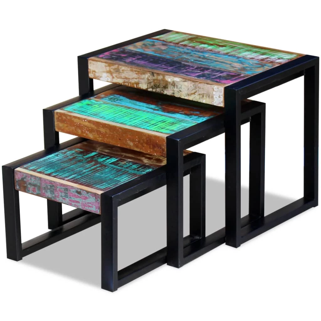Three Piece Nesting Tables Solid Reclaimed Wood VidaXL - Image 7