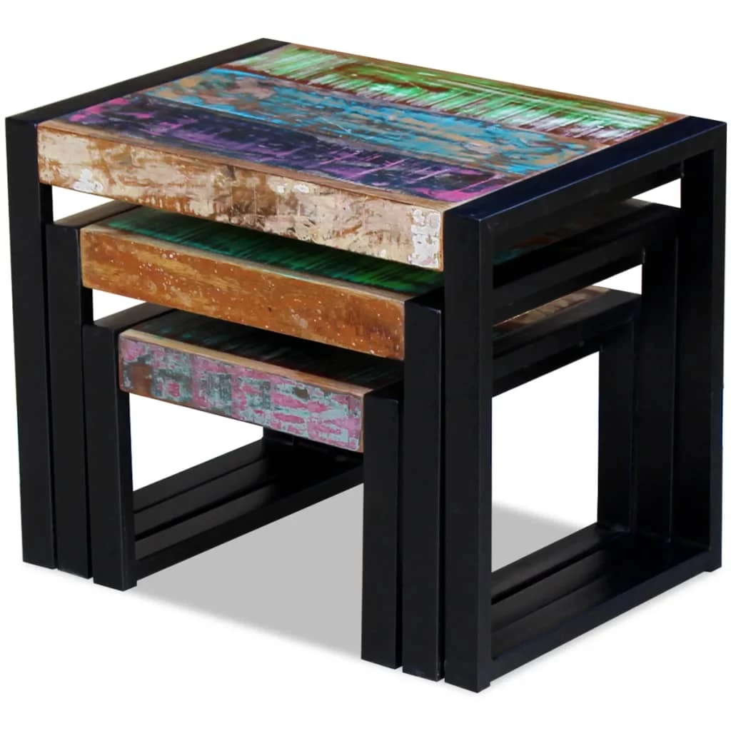 Three Piece Nesting Tables Solid Reclaimed Wood VidaXL - Image 8