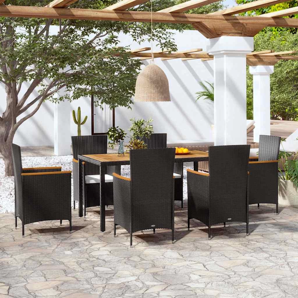 7 Piece Outdoor Dining Set With Cushions Poly Rattan VidaXL - Image 2