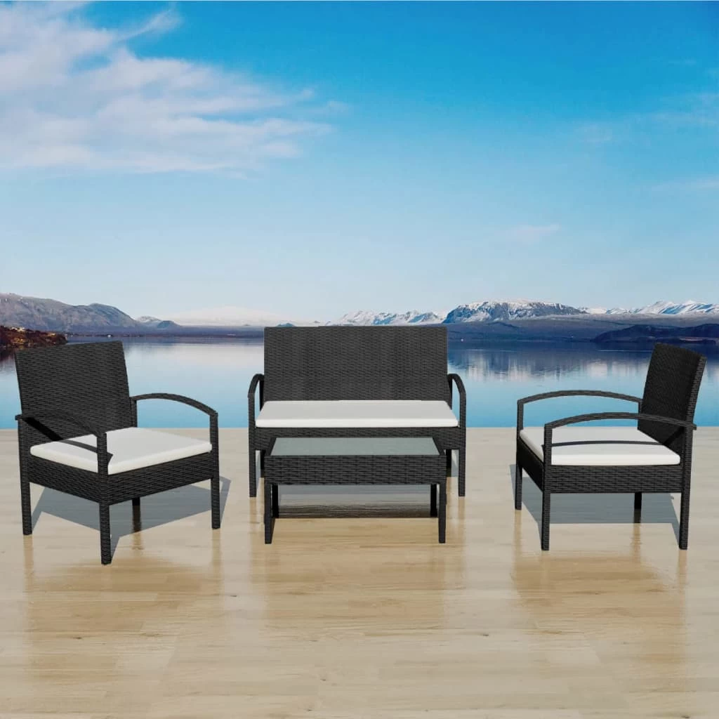4 Piece Garden Lounge Set With Cushions Poly Rattan Black VidaXL
