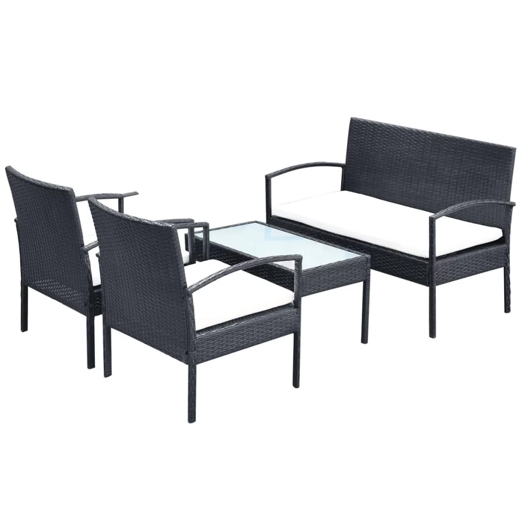 4 Piece Garden Lounge Set With Cushions Poly Rattan Black VidaXL - Image 3