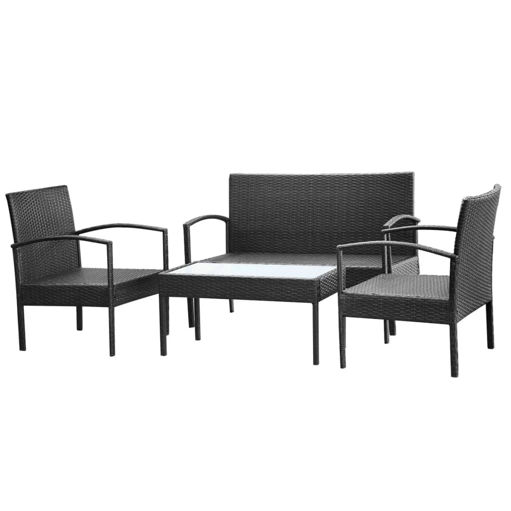 4 Piece Garden Lounge Set With Cushions Poly Rattan Black VidaXL - Image 4