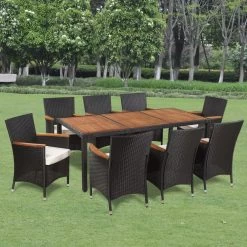 9 Piece Outdoor Dining Set With Cushions Poly Rattan VidaXL