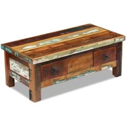 Coffee Table Drawers Solid Reclaimed Wood 90x45x35 Cm VidaXL