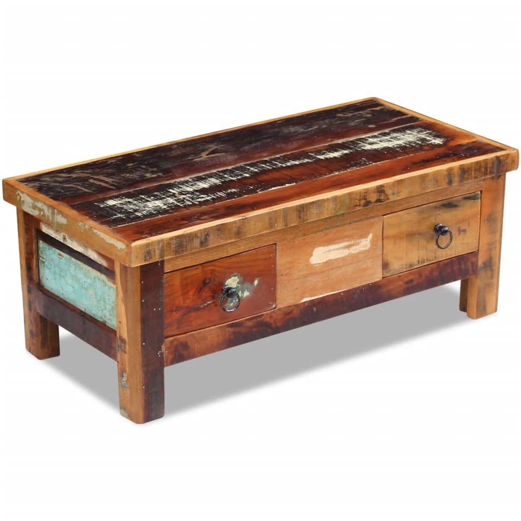 Coffee Table Drawers Solid Reclaimed Wood 90x45x35 Cm VidaXL - Image 3
