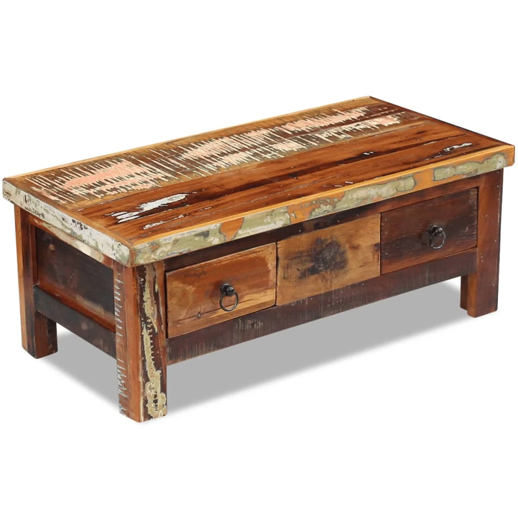 Coffee Table Drawers Solid Reclaimed Wood 90x45x35 Cm VidaXL - Image 6