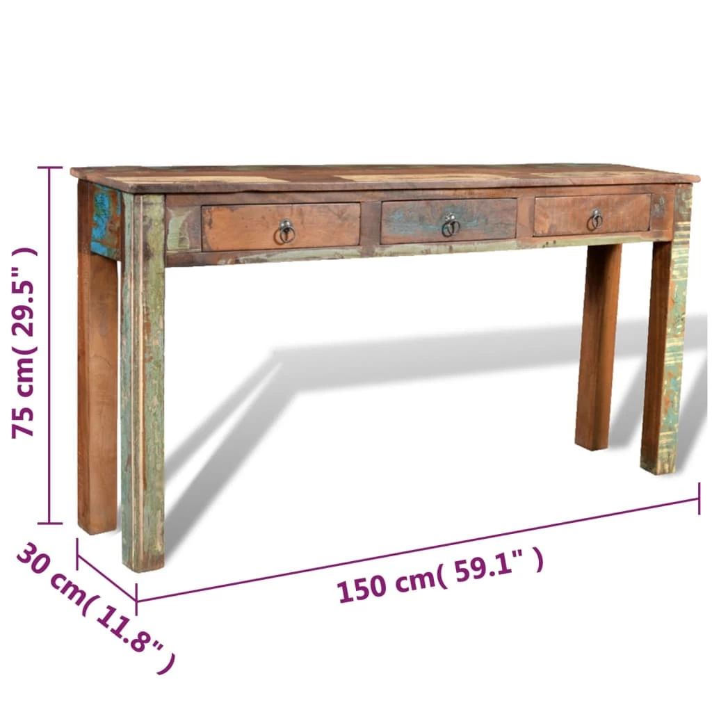 Console Table With 3 Drawers Reclaimed Wood VidaXL - Image 12