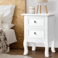 Artiss Bedside Table 2 Drawers Side Table Nightstand French Provincial White