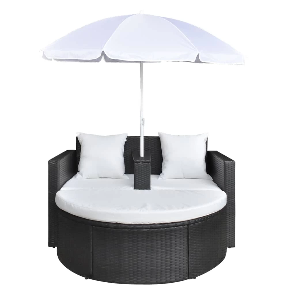 Garden Bed With Parasol Black Poly Rattan VidaXL - Image 3