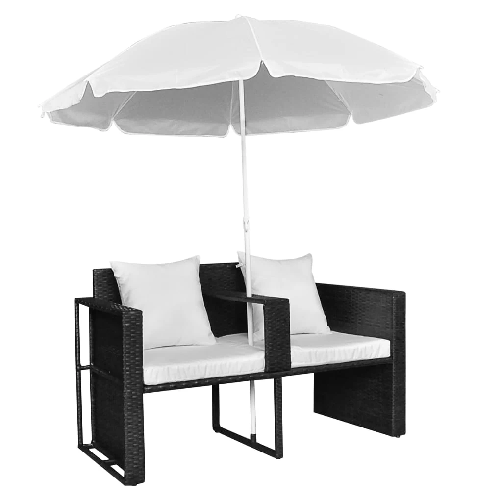 Garden Bed With Parasol Black Poly Rattan VidaXL - Image 6