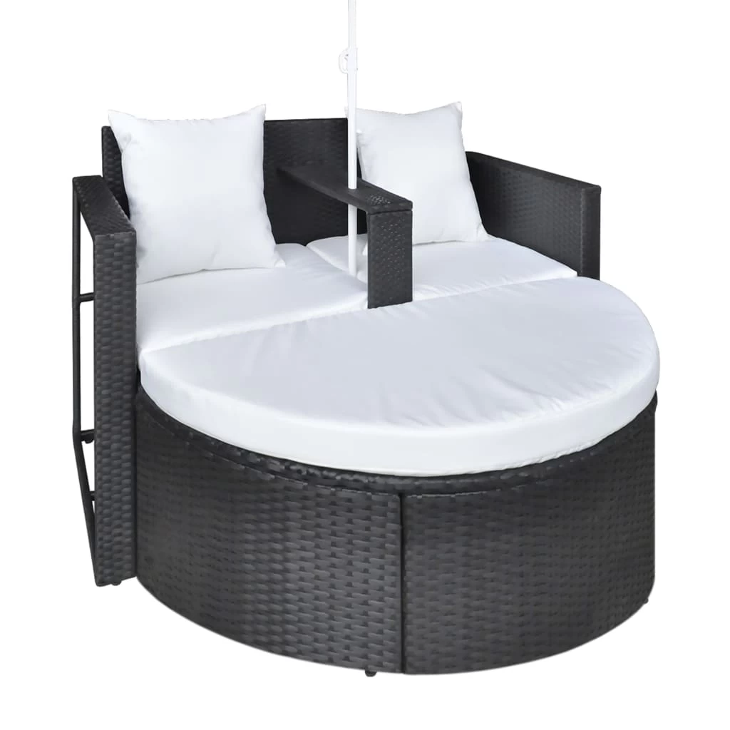 Garden Bed With Parasol Black Poly Rattan VidaXL - Image 7