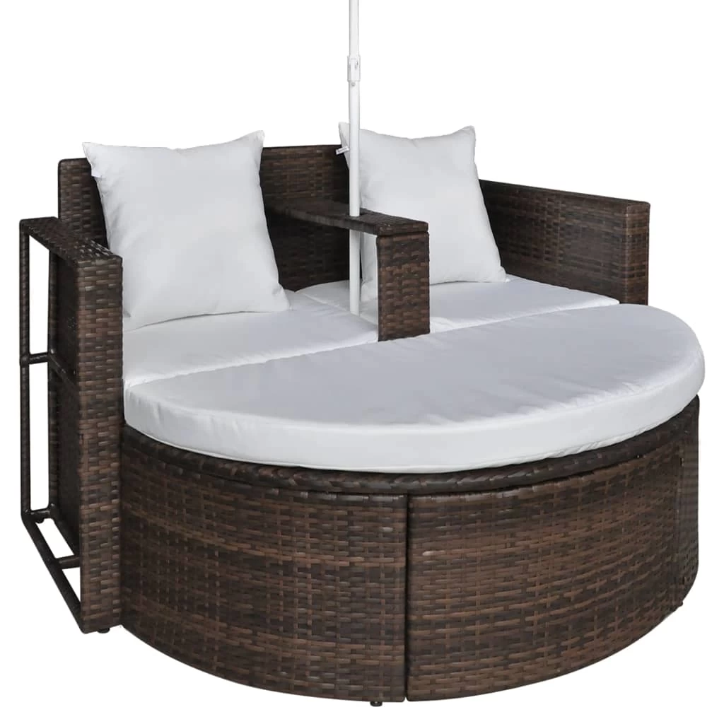 Garden Bed With Parasol Brown Poly Rattan VidaXL - Image 6