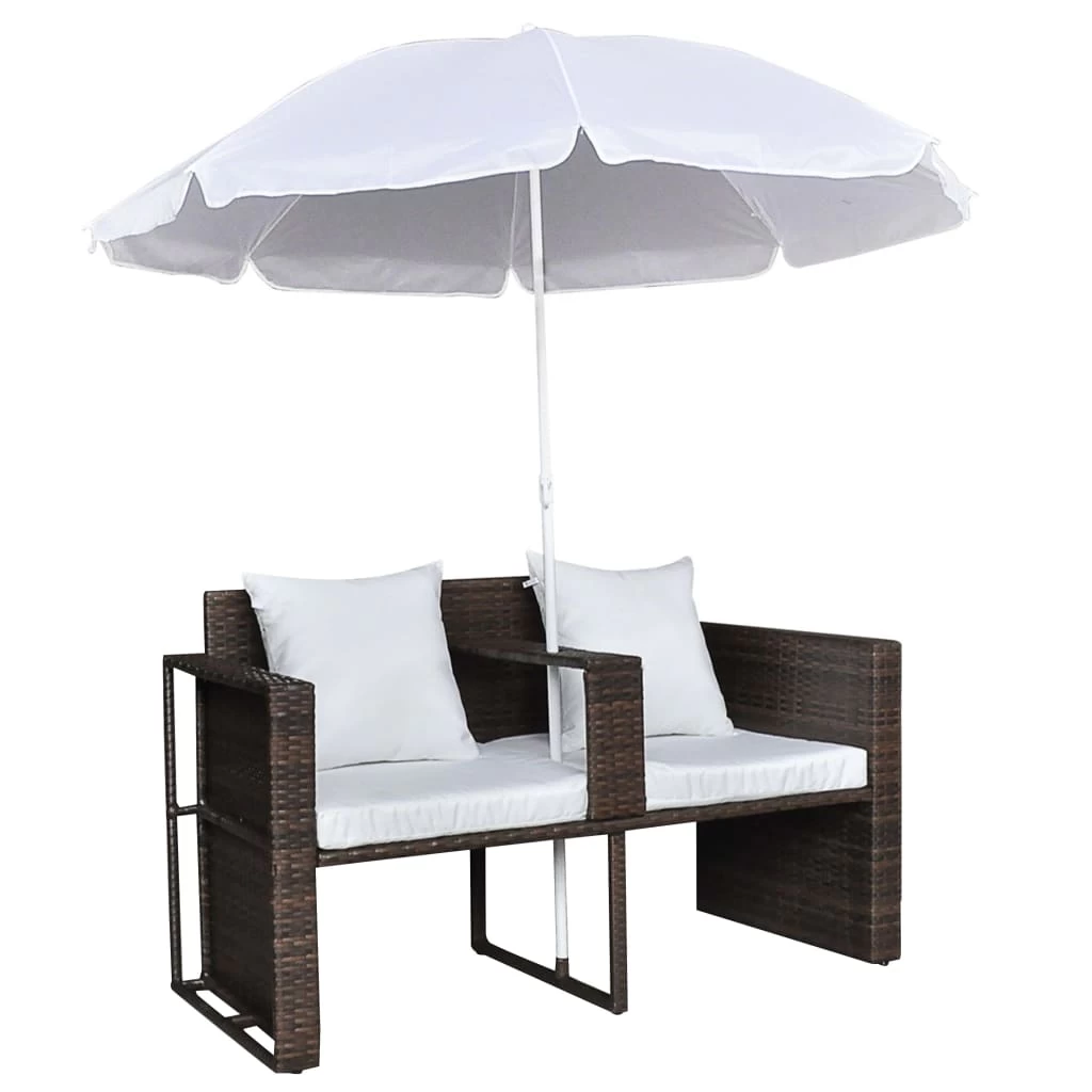 Garden Bed With Parasol Brown Poly Rattan VidaXL - Image 7
