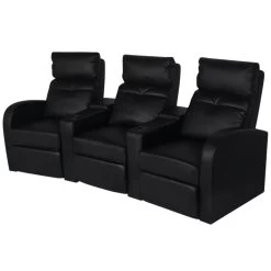 Recliner 3-seat Artificial Leather Black VidaXL