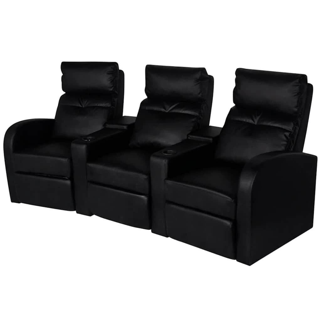 Recliner 3-seat Artificial Leather Black VidaXL - Image 2