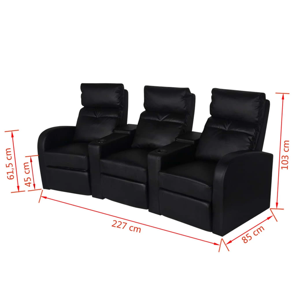 Recliner 3-seat Artificial Leather Black VidaXL - Image 5
