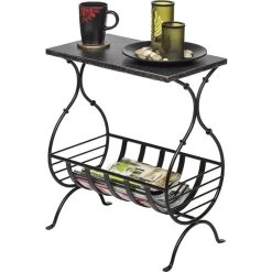 Wrought Iron Table W/ Magazine Holder Silver Black