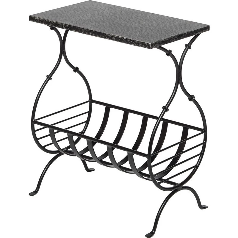 Wrought Iron Table W/ Magazine Holder Silver Black - Image 2